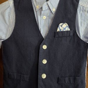 Navy Blue Vest with Striped Shirt